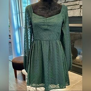 NWOT Altar’d State Midi Dress,sweetheart neck,long sheer sleeve,,raised pattern